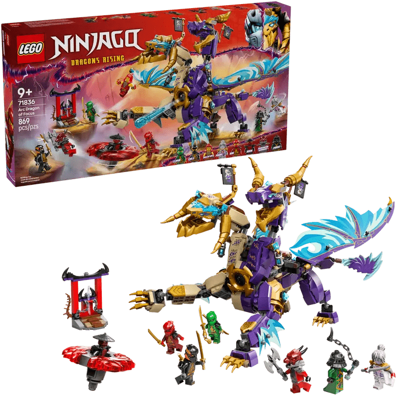 Arc Dragon of Focus: lila Drachenmech mit blauen Flügeln, LEGO NINJAGO-Set