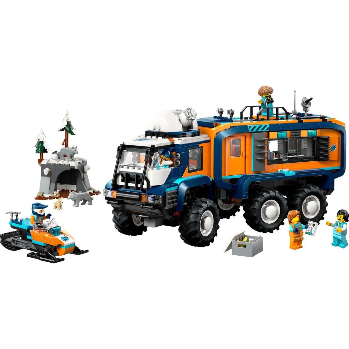 Arctic Explorer Science Lab Truck orange-and-blue build with lab equipment and minifigures
