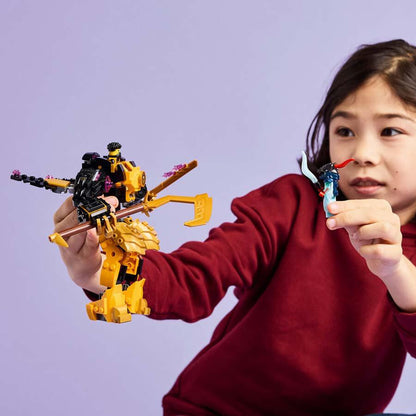 Yellow and black Arin Spinjitzu Battle Mech with gold staff and purple studs