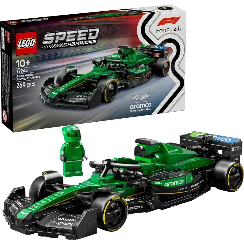 LEGO Speed Champions green AMR24 race car set with driver minifigure, box included