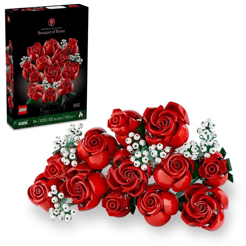 Bouquet of Roses box with red rose bouquet and white blossoms
