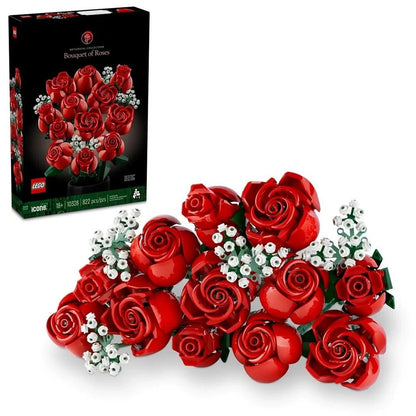 Bouquet of Roses box with red rose bouquet and white blossoms