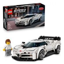 Bugatti Centodieci LEGO car set: white hyper sports car model with minifigure