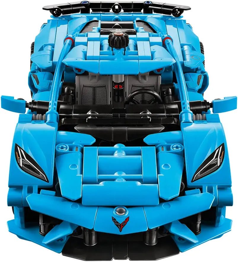 Corvette Stingray Blue model car front with grille and engine details, head-on