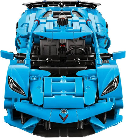 Corvette Stingray Blue model car front with grille and engine details, head-on
