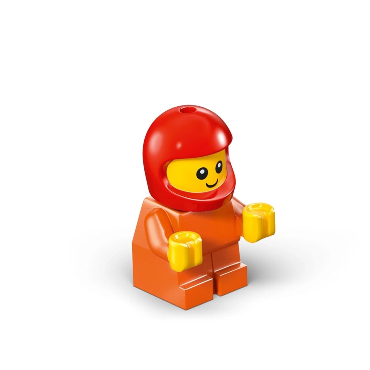 Orange LEGO construction worker minifigure with red helmet and yellow hands