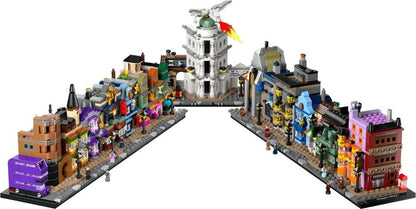 Diagon Alley Wizarding Shops LEGO model with central white tower and shop buildings