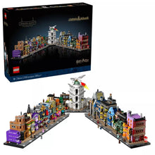 Diagon Alley Wizarding Shops set box with LEGO street miniature scene