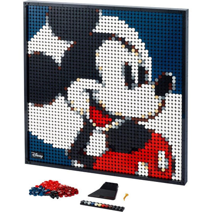 Mickey Mouse LEGO bead artwork with blue background and black frame