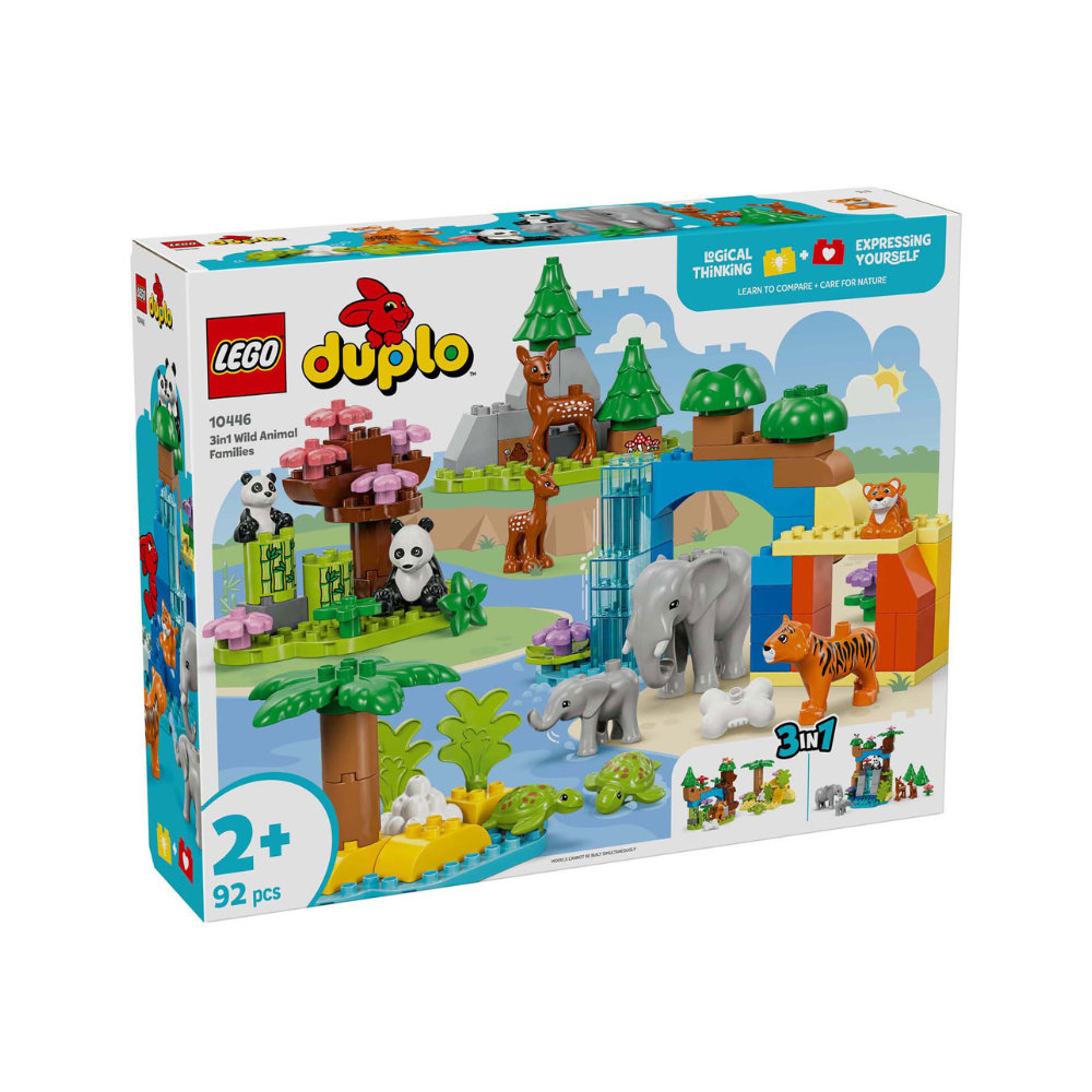 LEGO Duplo 3-in-1 Wild Animals Families box with 92-piece forest and animals