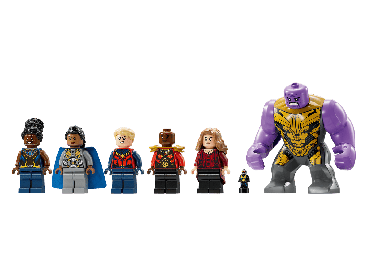 Minifigures for Endgame Final Battle, including purple villain and several heroes