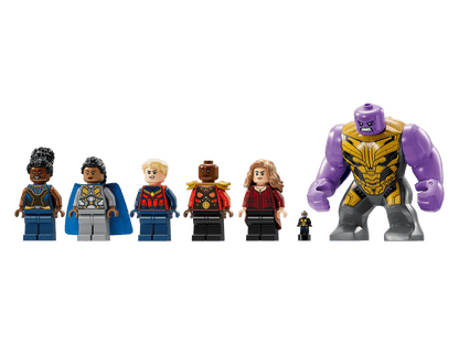 Minifigures for Endgame Final Battle, including purple villain and several heroes