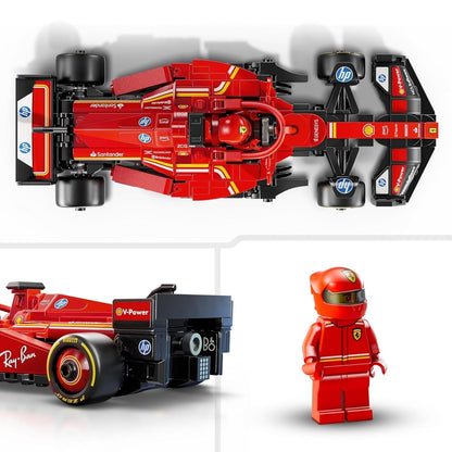 Top view of red F1 LEGO race car model showing cockpit and engine details