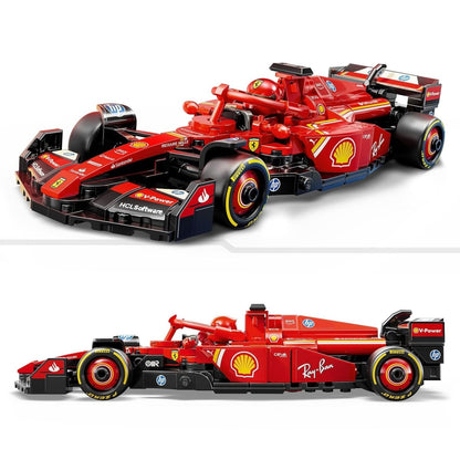 Red F1 race car LEGO model with detailed cockpit, front wing, and slick tires