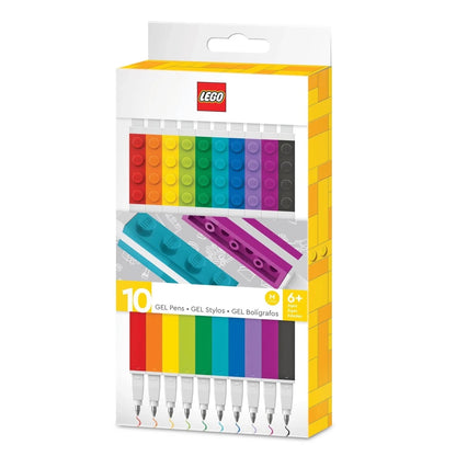 Set of 10 gel pens in LEGO box, multi-color caps