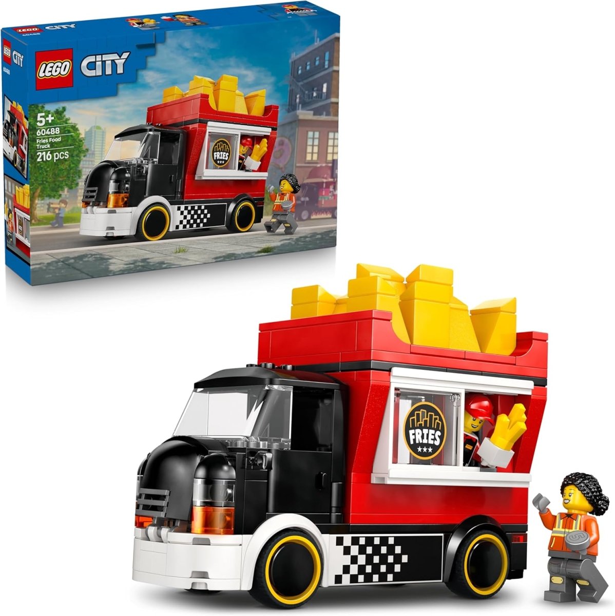 LEGO City Fries Food Truck box, black and red food truck set with yellow fries, 5+