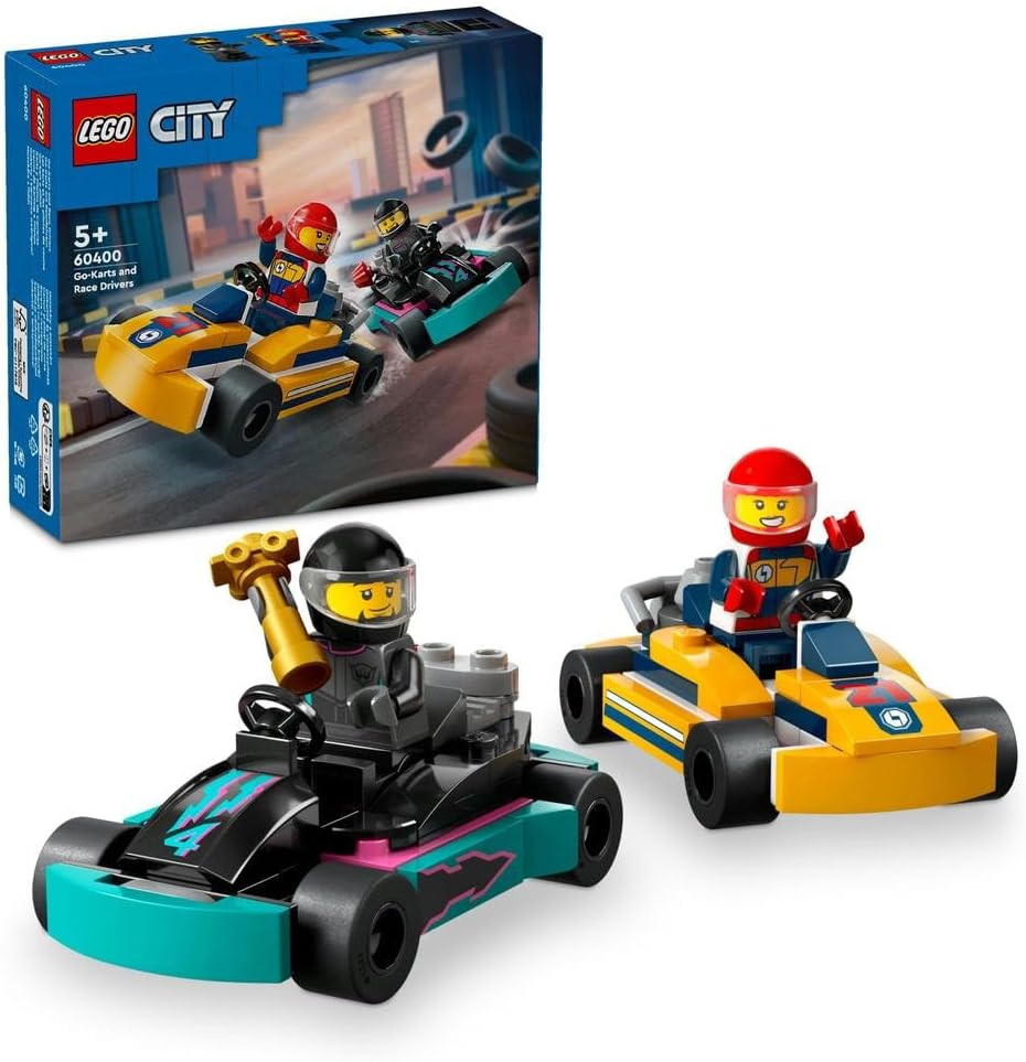 LEGO City go-kart set with two race cars and two minifigure drivers