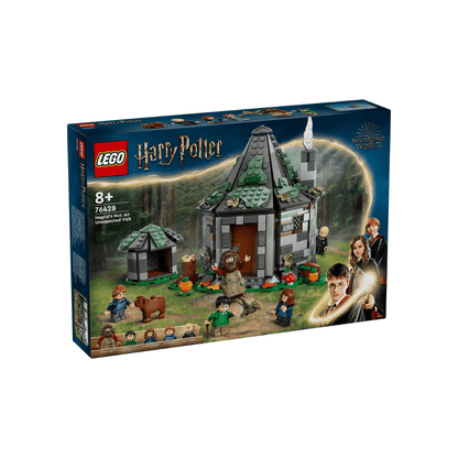 LEGO Harry Potter Hagrid’s Hut building set box, dark gray and green model design