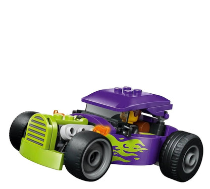 Hot Rod model: purple hood and body, lime front engine, flame decal details