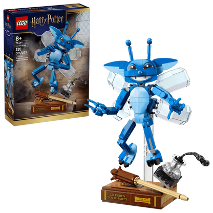LEGO Cornish Pixie Baufigur, blau-weißer Pixie mit Flügeln und Zauberstab