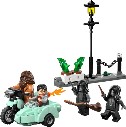 LEGO Escape-Set mit Motorrad, drei Minifiguren und Laternenmast mit gelber Lampe