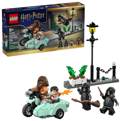 LEGO Harry Potter Escape-Set: mintgrünes Motorrad mit Hagrid, Harry und Laternenmast