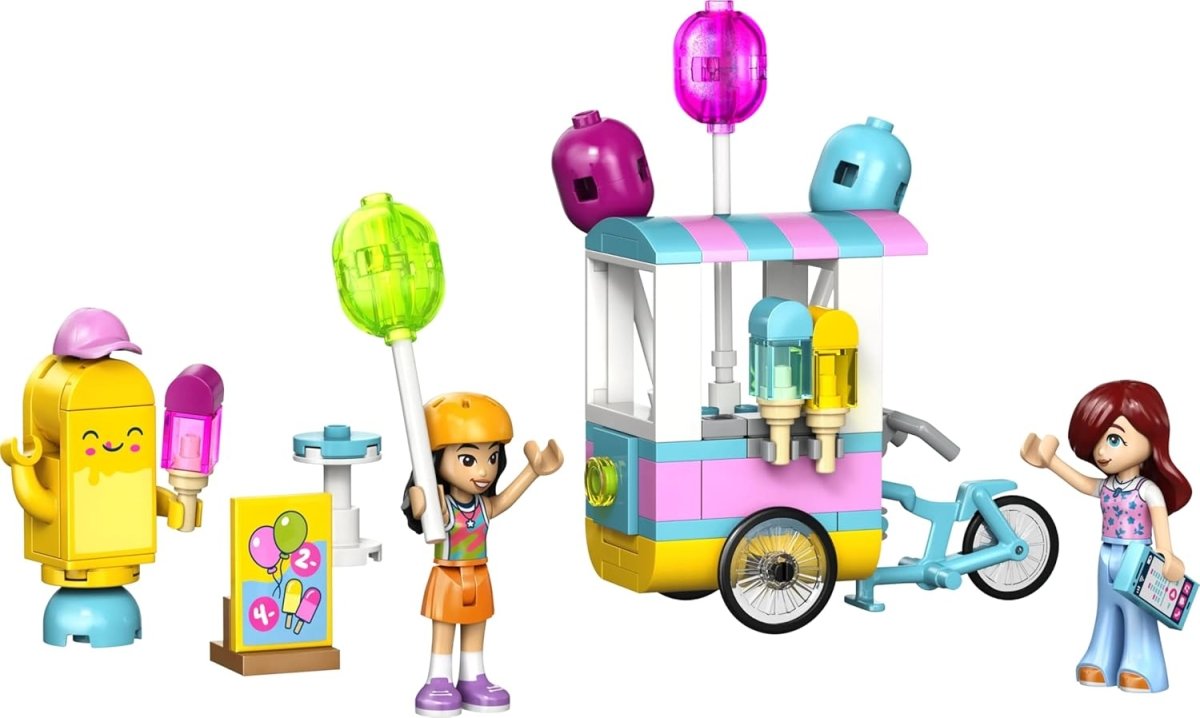 Ice cream & balloon stand cart with three minifigures and balloon accessories