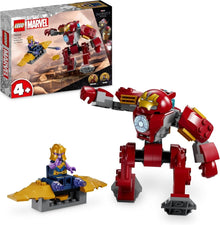 LEGO Marvel Hulkbuster action figure set with Iron Man and Thanos, red and gray