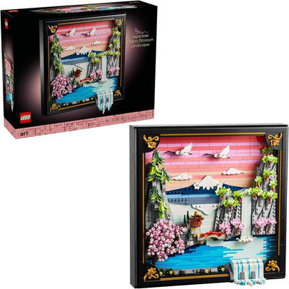 Lego Japanese Cherry Blossom Landscape set box with framed cherry blossom waterfall scene