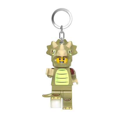 LED triceratops costume keychain figure, green, smiling dinosaur face