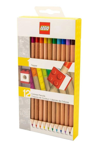 LEGO 12er-Pack Farbstifte mit Stiftaufsatz, bunte Bleistifte im Karton