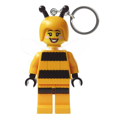 Keychain light bee girl minifigure with keyring, smiling face, black striped outfit