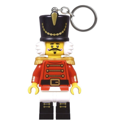 Nutcracker keychain light: minifigure with black top hat, white wig, red uniform and key ring