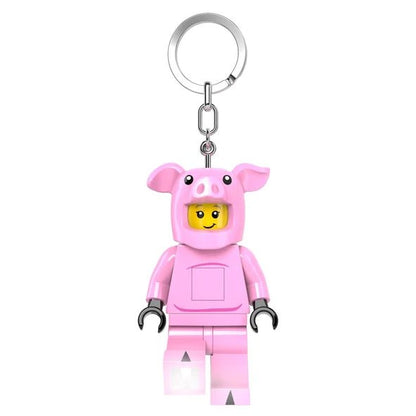 Pink piggy girl keychain light with keyring and minifigure-style body