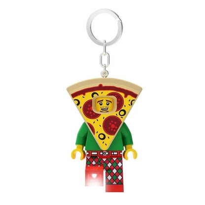 LEGO Pizza Guy keychain with light, pizza-slice character and hanging ring