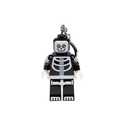 Skeleton keychain light minifigure with glowing yellow eyes and black chain