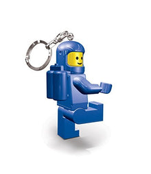 Blue spaceman keychain light, LEGO-style minifigure with silver key ring