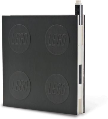 Locking notebook, black with LEGO embossed circles and black gel pen attached