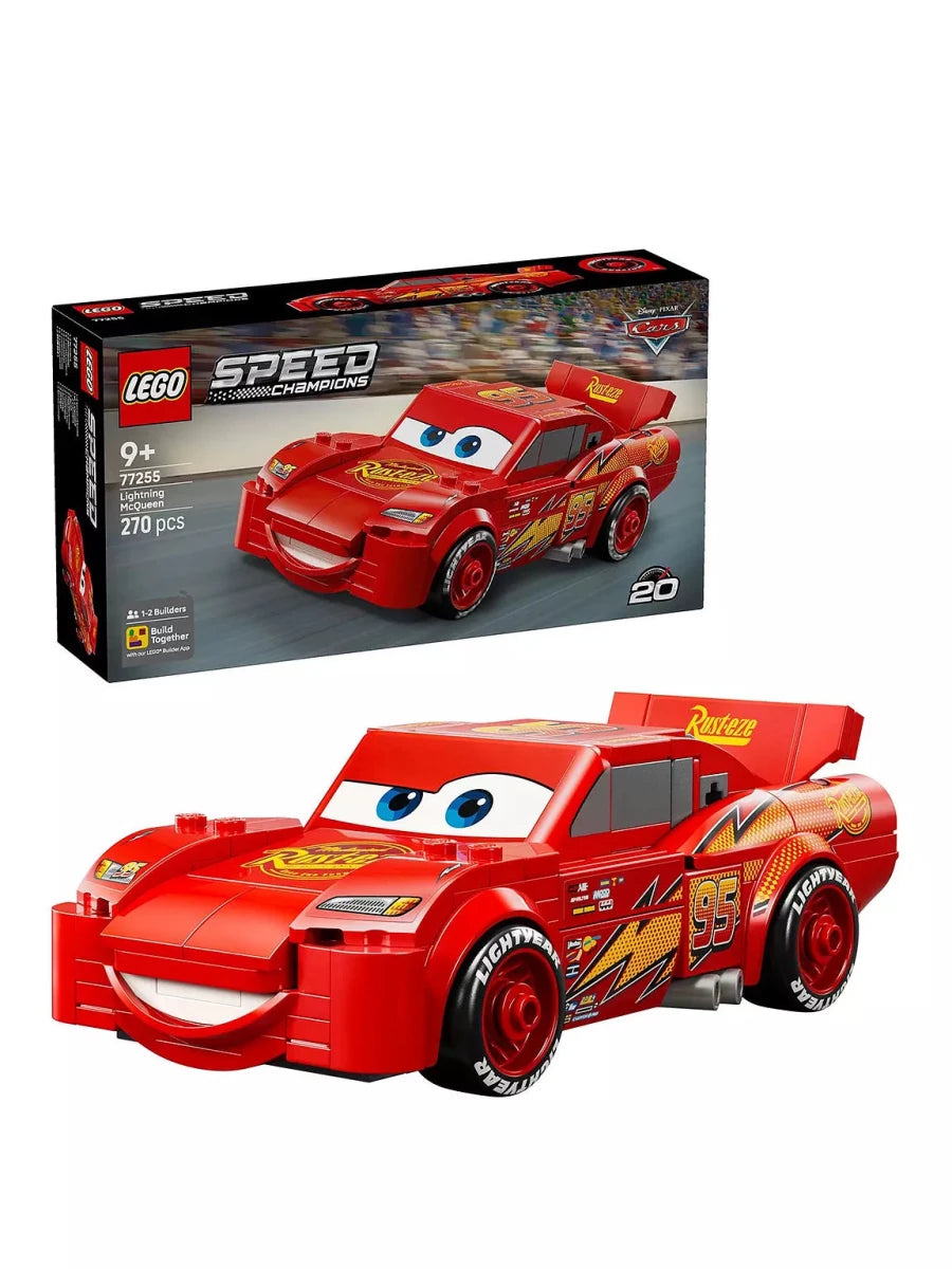 Lightning McQueen LEGO Speed Champions box with red buildable race car, front view