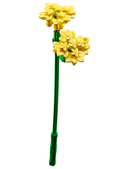 Tall stem with yellow blossoms, green rods and layered flower heads