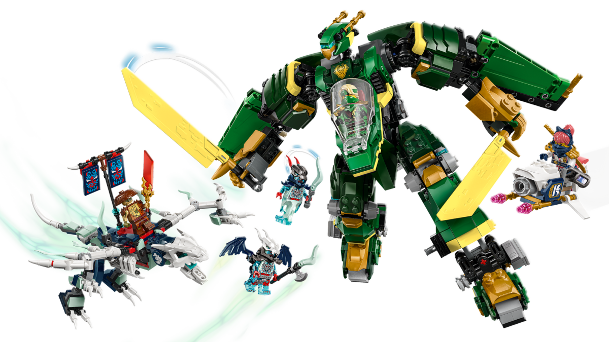 Grüner Jet-Mech mit gelben Flügeln und Schutz-Kabine, Figur im Zubehör