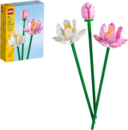 LEGO Lotus Flowers: three pink and white flower heads on green stems