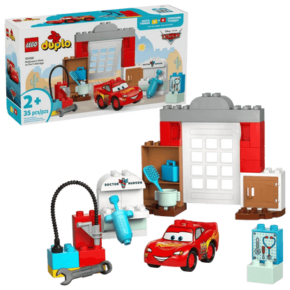 McQueens Garage-Set: rotes Auto, Werkbank, Arztstation und Türgebäude aus LEGO DUPLO