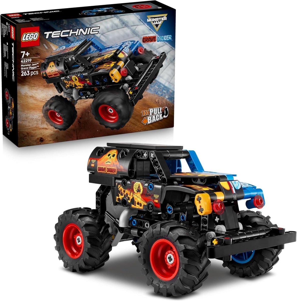 LEGO Technic Monster Jam Grave Digger Fire and Ice set with monster truck on package