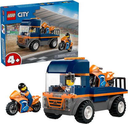 Motorcycle transporter set with ramp, minifigures and 2 sport motorcycles