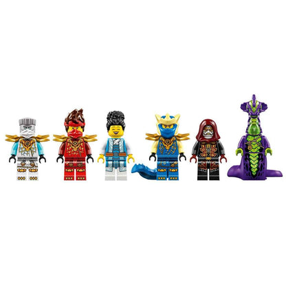 Ninjago minifigures: snake-themed purple villain and 5 other ninja characters