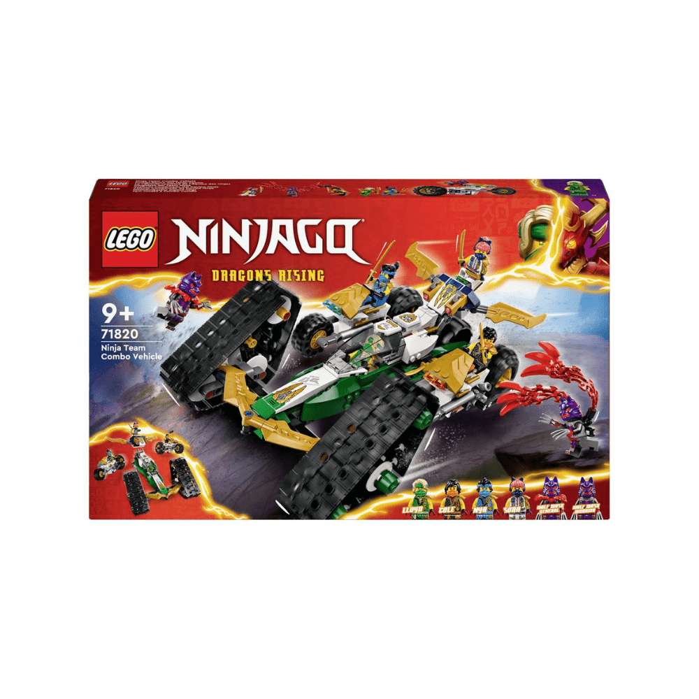 LEGO NINJAGO Dragons Rising set box for combo vehicle 71820 with ninja figures.