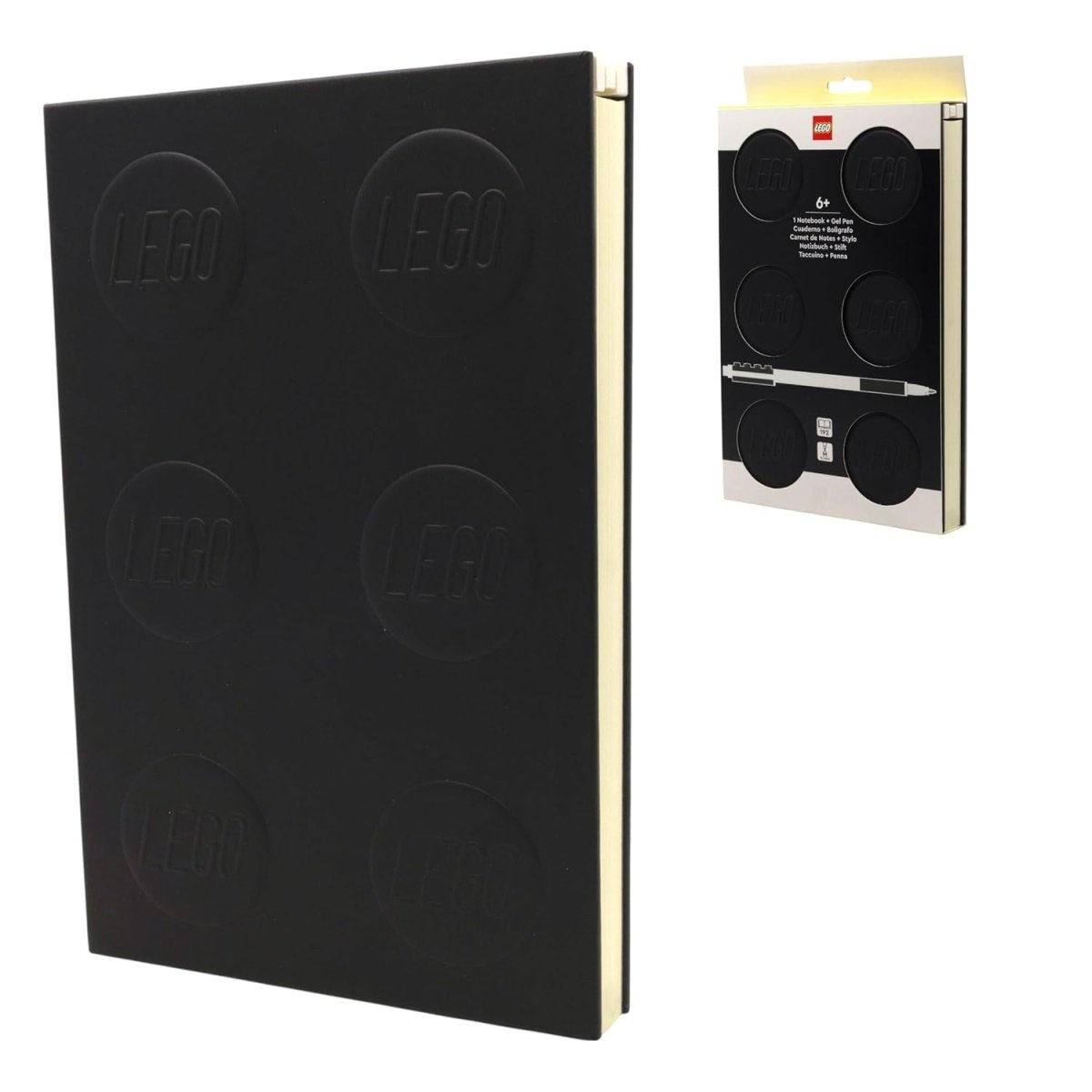 Black LEGO embossed notebook with refill pen pack