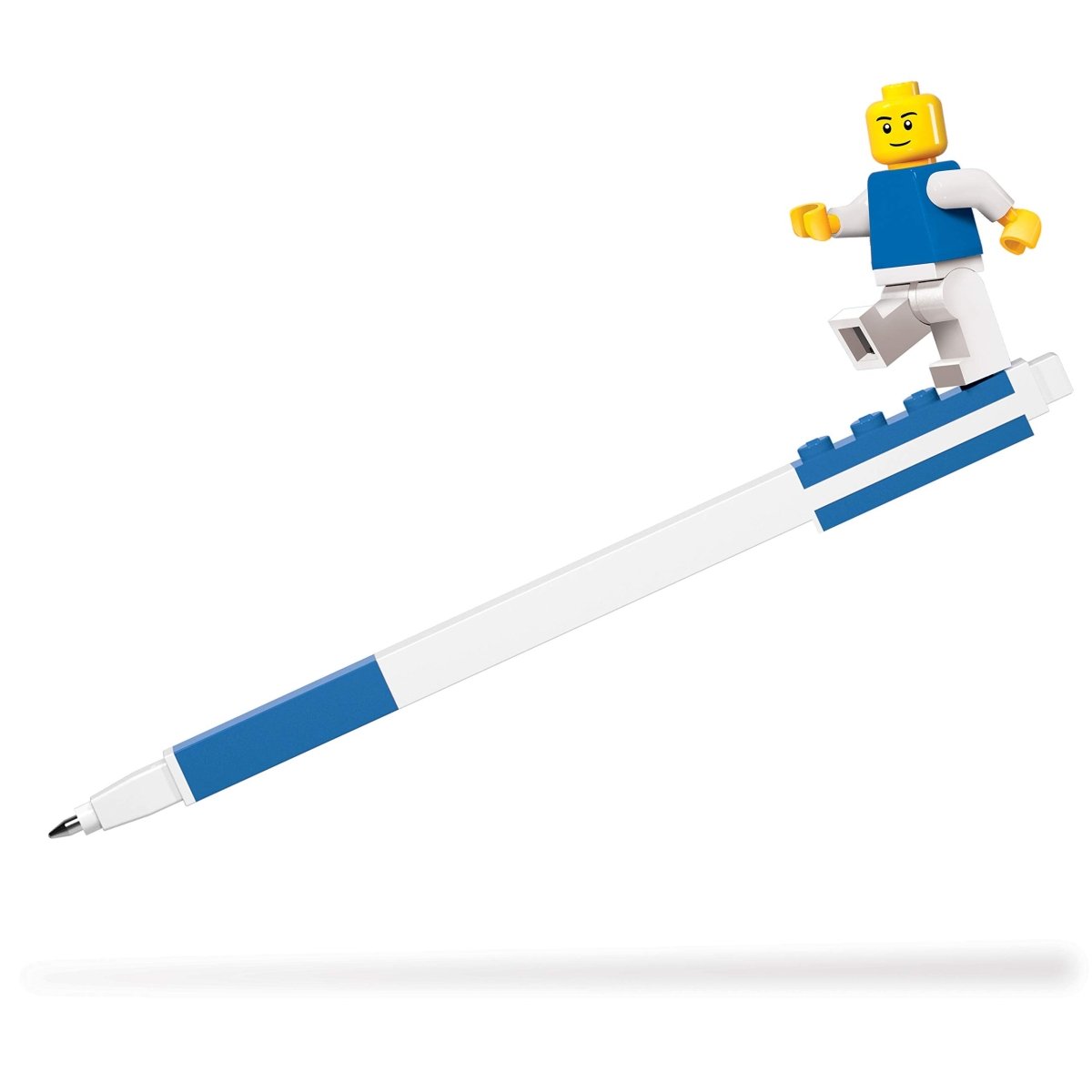 Minifigure Blue gel pen with white body and blue grip and accent stripe