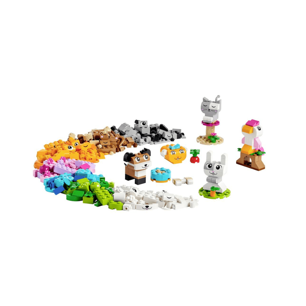LEGO pet animal building blocks set with finished cat and dog models